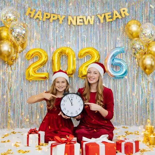 Foil Fringe Curtain New Years Eve Party Supplies 2026 - Melsan 3 Pack 3.2 x 8.2 ft Silver Tinsel Curtain Photo Backdrop for Birthday Party or Disco Party Decorations - color: Silver