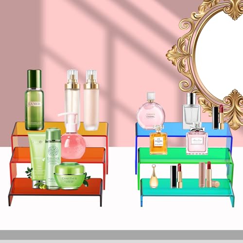 6 PCs Risers Display Stands 3 Tiers Desktop Acrylic Shelves Cake Dessert Holder Products Stand for Collectibles Shoes Jewels Pop Figure (Mix Colors) - color: Mix Colors 6 PCs