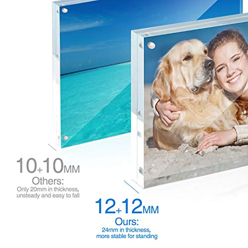 TWING 5x7 Inch Acrylic Picture Frame 5 Pack,12+12MM Thickness Double Sided Acrylic Picture Frames Set with Microfiber Cloth,Clear Horizontal Magnet Photo Frames,Desktop Display Gift Ideal - size: 5x7" 5pack