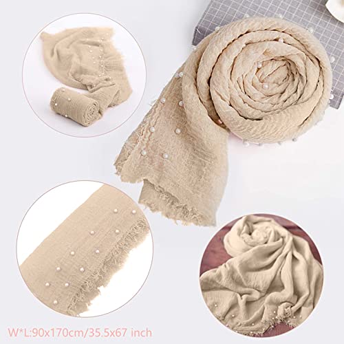 2 PCS Baby Props Photography Wrap Kit, Newborn Photography Props, Handmade Pearl Wrap Blanket for Baby Photo Props with Pearl Headband, 35.5 X 67 inch Newborn Outfits for Photography (Beige) - color: Beige