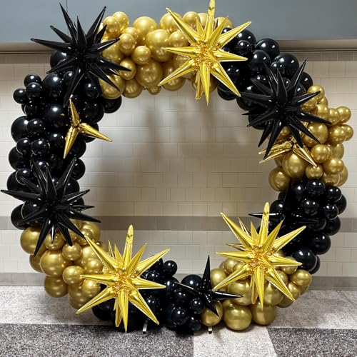 Gold Black Star Foil Balloons, 22 Inch Black and Gold Explosion Star Cone Spike Balloons Large for Birthday Graduation Retirement Anniversary New Year Party Backdrop Decorations - color: Gold Black