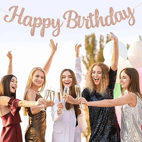 BEISHIDA Happy Birthday Banner - NO DIY,Rose Gold 10Feet Pre-Strung-Glitter Birthday Sign Garland Backdrop Decorations for Women men Party - color: rose gold