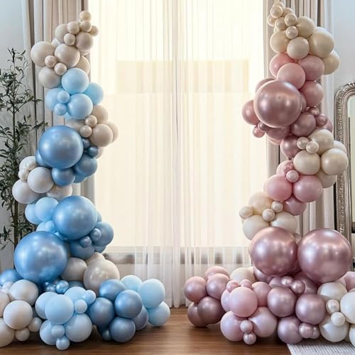 Double Pearl Blue Stuffed Balloons Different Size 115Pcs 5/10/12/18" Light Blue Balloon Arch Kit for Birthday Baby Shower Bridal Shower Engagement Ocean Under the Sea Frozen Theme Party - color: Pearl Blue