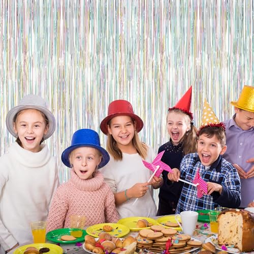 2 Pack Backdrop Curtains, 3.28 FT x 7.05 FT Laser Silver Fringe Curtains, Metallic Tinsel Foil Curtains Party Streamer, Photo Backdrop Party Decorations Bithday Photo Booth Props - color: Laser silver, size: 2 PCS