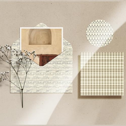 Vintage Neutral Scrapbook Paper Pad 12x12 Inch - 24 Sheets Double Sided Antique White Brown Beige Patterned Craft Paper, Plaid Wood Floral Texture Backgrounds for Albums, Wedding Journals, DIY Crafts