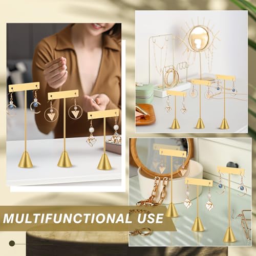Marsui 12 Pcs Earring Display Set T Bar Earring Display Stand with 3 Heights Earrings Stand for Jewelry Vendors (Gold) - color: Gold