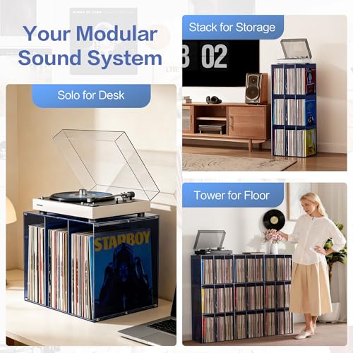 Bikoney Vinyl Record Storage,Stackable Cube Acrylic Vinyl Record Holder,Tabletop Record Player Stand,Vinyl Holder & Album Storage Box Crate Bin,Midnight Blue - color: Midnight Blue