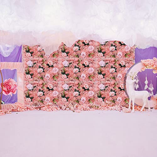 LOYALHEARTDY 12 Pack Artificial Flower Wall Panels 24" x 16" Flower Wall Panel Wall Backdrop Faux Hydrangea and Rose Flower Backdrop Panels for Flower Wall Decor Wedding Party Event Decoration - color: 12 Pcs, Dark Pink