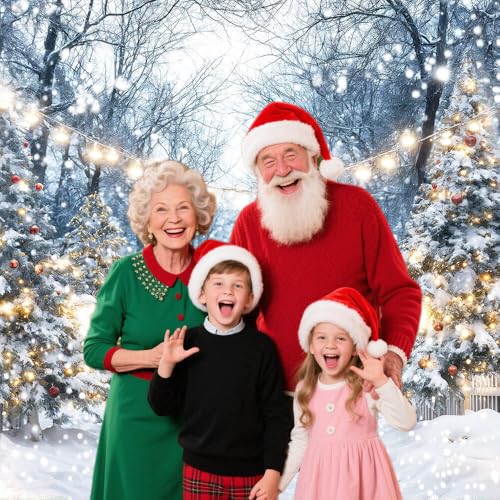 Winter Snowy Scene Forest Scene Backdrop Christmas Wonderland Snowflake Xmas Trees Landscape Photography Background for Family Holiday Party Decorations Banner Photo Studio Prop 5X3FT - color: Blue, size: 5X3FT