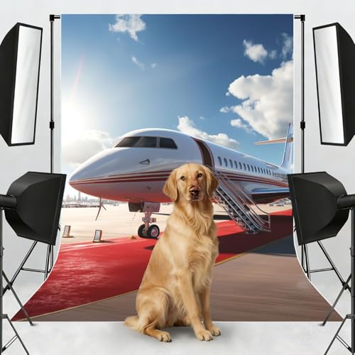 Red Carpet Airplane Backdrop Background for Photography 5x7ft Photobooth Professional Photo Backdrop Curtains Video Photography Studio Photo Backgrounds Banner Booth Background Screen Parties - color: Red Carpet Airplane
