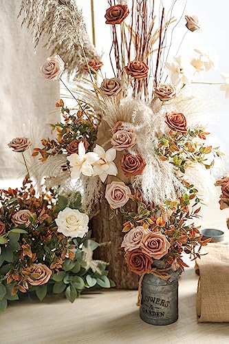 rongflower Artificial Flowers Real Looking Dusty Rose Colors Foam Fake Roses with Stems 25pcs for DIY Wedding Bridal Shower Centerpieces Tables Decorations Party - color: Dusty Rose