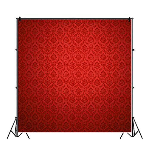 YongFoto 10x10ft Red Damask Floral Texture Pattern Backdrop Vintage Classic Flower Pattern Interior Room Retro Dark Wall Photography Background Baby Shower Girl Kids Adult Artistic Portrait Photo Prop - size: 10x10ft