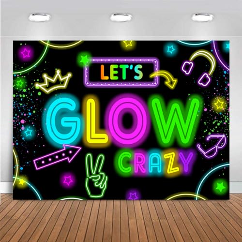 Neon Glow Party Decorations Supplies Backdrop 10x7ft Photography Background with Let's Glow Banner for Birthday Sleepover Graffiti Splash Paint Black Light Kids Photo Booth Vinyl Material - size: 10' x 7'