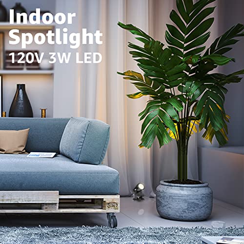 SUNVIE 2 Pack LED Spot Lights Indoor for Plants Uplights Lamp Accent Lighting Decor 120V Warm White Up Spotlight 5.9 FT Cord with Floor Foot Switch (Base and Stake Included) - color: Black, size: 2 Pack