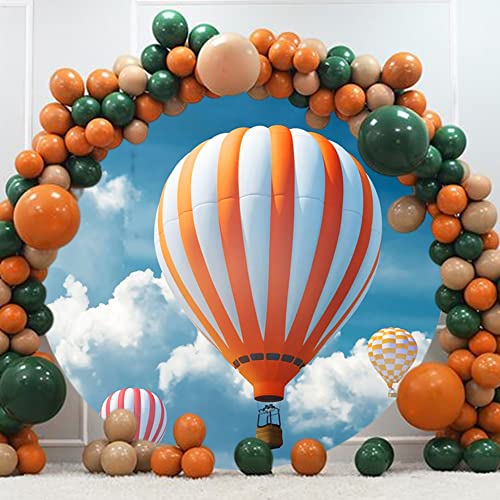Orange and White Striped Hot Air Balloon Round Backdrop Cover 7.5x7.5ft Polyester Blue Sky White Clouds Photography Backdrop for Kids Birthday Party Newborn Baby Baby Shower Portrait Decor Prop - color: Orange, size: 7.5x7.5ft-Diameter