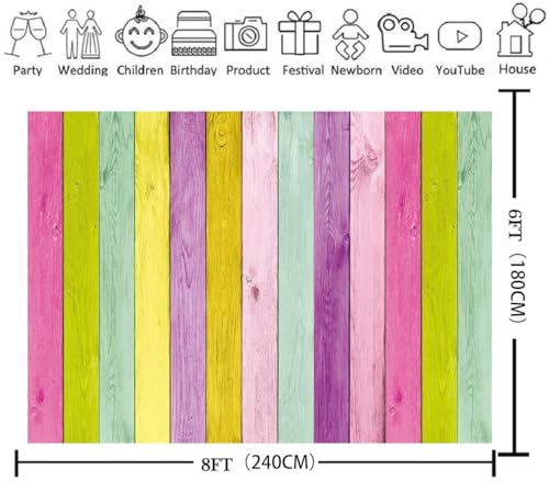 XCKALI Colorful Wood Photography Background Colorful Rustic Wooden Texture Easter Backdrop Party Decor Photo Props (8x6ft) - size: 8x6ft
