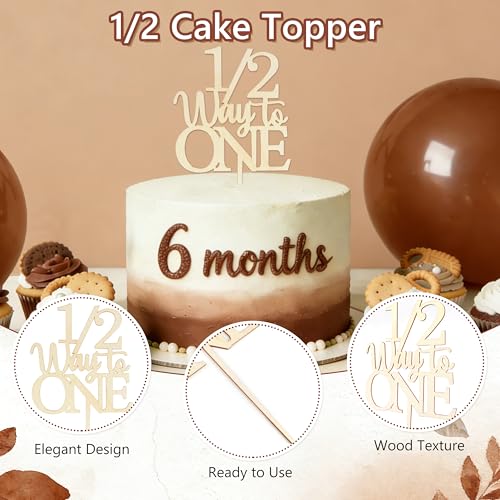 1/2 Birthday Brown Half Birthday Decorations - White Brown It's My 1/2 Birth Banner Glitter Cake Topper Tassel Wood Bead High Chair Banner & Cone, Hat Halfway to One Party Supplies - color: Brown