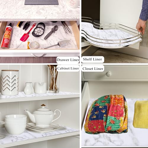 Shelf Liners for Cabinets 15 Inch Wide X 20 Ft Non Slip Waterproof Drawer Cupboard Liner Strong Grip Non Adhesivepantry Shelf Closet Liner for Kitchen Bathroom Refrigerator Dresser Drawer Mat Marble - size: 15"W x 240"L