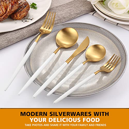 Matte White Gold Silverware Set, Oliviola 40-Piece Stainless Steel Flatware Cutlery Set Service for 8, Satin Finish Kitchen Utensil Set, Dishwasher Safe - color: Whitegold, size: 40-piece