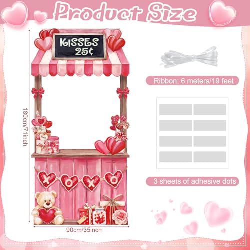 WovWeave Valentine's Day Kissing Booth Backdrop 71x35 Inch - Romantic Red Pink Heart Photography Background for Couples, Large Fabric Love Banner for Party Decorations, Indoor Outdoor Selfie Props - style: Valentine