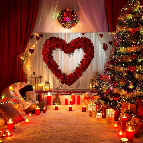8X6ft Engagement Party Backdrop Red Love Heart Photography Background, Romantic Wedding Bridal Party Background Decor Love Heart Backdrop Banner Portrait Photo Studio Booth Props - color: Red-2, size: 8x6ft