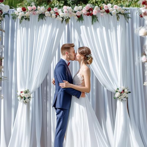 10x10ft Wrinkle Free White Backdrop Curtain for Parties Soft Fabric Drapes Wedding White Curtain Backdrop for Birthday Party Decorations Background for Photography 5x10ft, 2 Panels - color: White, size: W5' X H10'(2 Panels)