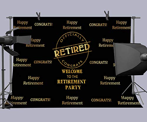 Officially Retired Black Golden Banner Backdrop for Photography, 9x6FT, Happy Retirement Party Background, Photo Booth Studio Props LYLU978 - size: Vinyl-9x6ft