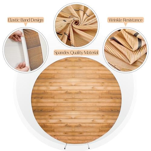 7.2FT Wood Grain Round Arch Backdrop Cover for 7/7.2FT Circle Stand,Wrinkle Free Circle Arch Background Cover, Vintage Wood Texture Wall Round Backdrop for Wedding Photography Birthday Baby Shower - size: 7.2FT