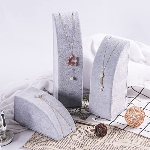 3Pcs/Set Necklace Display Stand For Selling Velvet Jewelry Holder Organizer Pandent Rack for Show (Gray Velvet) - color: Gray Velvet