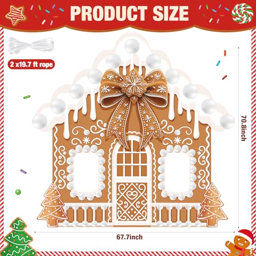 Panelee Christmas Gingerbread House Photo Booth Props Gingerbread Life Size Door Banner Decorations Fabric Backdrop for Xmas Winter Holiday Indoor Outdoor Party Photo Background Decor - style: Modern