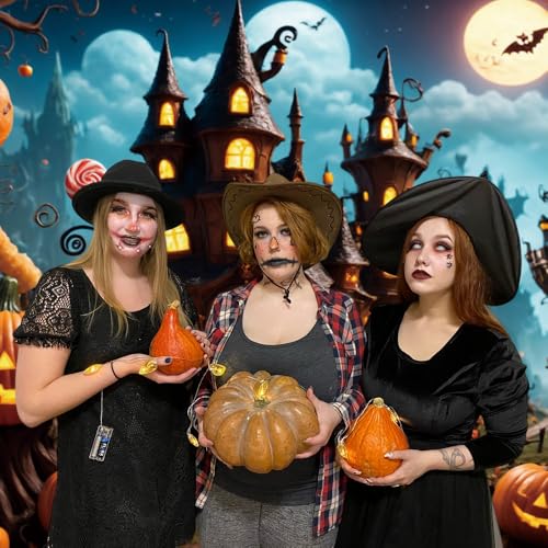 10x8ft Halloween Night Photo Backdrop Scared Pumpkin with Hunted Castle Photography Backdrop Horrible Halloween Photo Background Halloween Party Decorations Photo Props - color: Black 06738