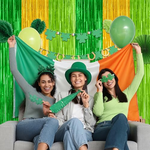 2 Pack St Patrick Party Decorations, 3.28 FT x 7.05 FT Green Gold Light Green Backdrop Curtains, Metallic St.Patrick Fringe Curtains Party Streamer Tinsel Backdrop, St Patrick Party Supplies - color: Gold Green Grass, size: 2 PCS