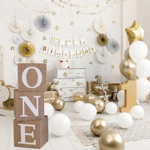 Paper Burlap Stripe Balloon Boxes for 1st Birthday, Baby Girl First Birthday Decorations, Birthday Party Supplies Boy, Photoshoot Props Backdrop, 1st Anniversary Decorations. (Burlap) - color: Burlap