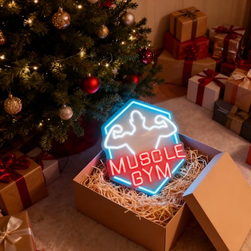Neon Sign for Wall Decor Light Up Letters Business Led Sign Birthday Party Gifts Led Decorative Night Signs Room Decorations Birthday Party Signs for Gym Fitness Center (Muscle Gym) - color: muscle gym