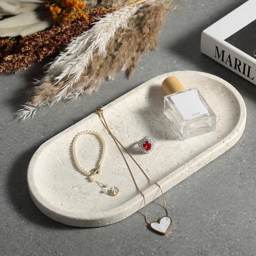 Koville Marble Tray for Bathroom Countertop, 12"x6" Beige Marble Vanity Storage Trays for Perfume, Cosmetics, Jewelry, Stone Tray for Kitchen, Decorative Trays for Dresser Organizer - color: Beige, size: 12" x 6" x 0.7"