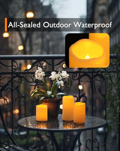 Homemory 3 Pack Flameless Candles, Outdoor Waterproof, Battery Operated LED Pillar Candles with Remote Control and Timer, Plastic, Long Lasting,4”5”6” - size: Set of 3
