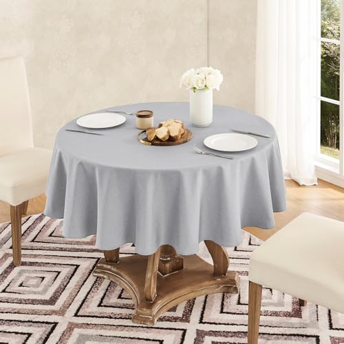 Veblandy Tablecloth Linen Textured Waterproof & Stain Resistant Table Cloth Wrinkle Free Decorative Fabric Farmhouse Table Cover for Dining/Party/Buffet/Wedding, 60 x 60 Inch, Light Grey - color: Light Grey, size: 60" (Round)