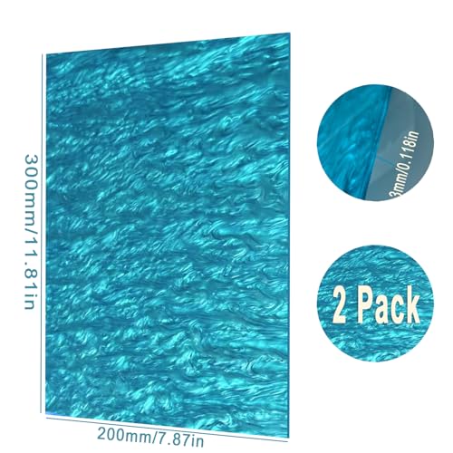 Pearl Cast Acrylic Sheets for CO2 Laser Cutting and Engraving Patterned Acrylic Plastic Sheets 1/8 Thick for DIY Crafts, Home Decor, Art Design (2, Cyan Blue, 12x8 Inch) - color: Cyan Blue, size: 12x8 Inch