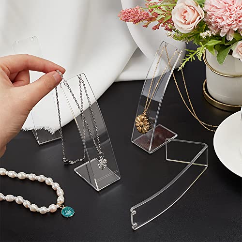 FINGERINSPIRE 6 Pcs L-Shape Acrylic Necklace Holder(Clear, 4.53 inch Height) Slant Back Earring Display Stand Jewelry Organizer for Earring Necklace Long Chain Pendant Jewelry Storage Rack for Retail