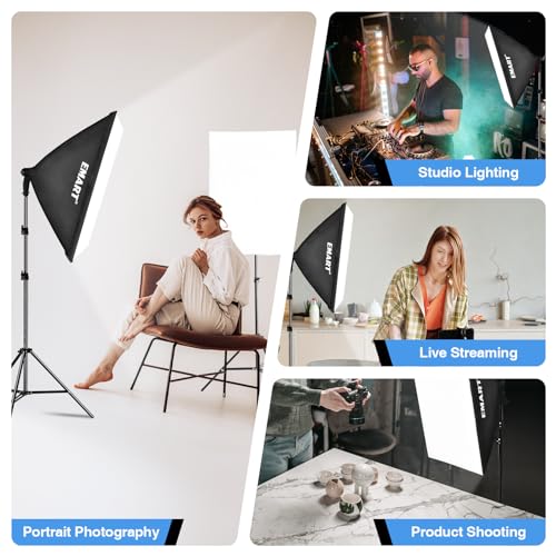 EMART Softbox Photography Lighting Kit, 20"x28" Professional Softbox Lighting Kit with 6500K LED Bulbs, Studio Lights for Photography, Video Recording, Live Streaming, Portraits Shooting, Podcast