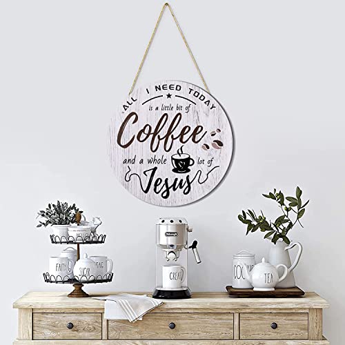 HMASYO Rustic Wood Coffee Bar Sign, 'A Little Coffee & Jesus', For Home, Office, Cafe, 12'' x 12'' - color: Coffee & Jesus-Rustic