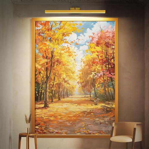 Afyuol Picture Lights for Wall, Battery Operated Picture Light 24in Gallery Light for Paintings CCT Dimmable Recharging Battery Wall Light with Remote Control for Living Room Gallery Dartboard - color: Gold, size: 1PC24inches
