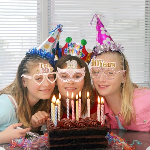 Guiruiy 24PCS 10th Birthday Paper Eyeglasses Decorations for Girls, Pink Rose Gold Happy 10th Birthday Eyeglasses Party Supplies, Funny Ten Year Old Birthday Glasses Photo Props Decor - style: Rose Gold 10th