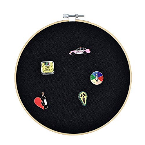 REOVE Wall Hanging Pin Collection Display Stand Enamel Pin Display Holder Display Board, Canvas Leather Embroidery Hoop for Display Pins Buttons Wall Decoration - color: Black-cavas