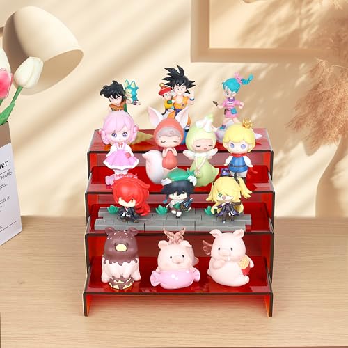 ELEGANTLIFE Acrylic Display Risers Set of 4, 4-Level Tiered Display Stands for Cupcakes, Small Figures & Jewelry, Compact Countertop Display Shelf, Multiple Colors Available (Translucent Red) - color: Translucent Red