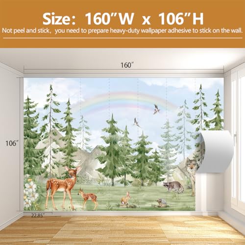 Green Pine Tree Wallpaper Safari Wallpaper Mural for Kids Room Nursery (Not Peel and Stick) - color: Cybh-955, size: 160" x 106"
