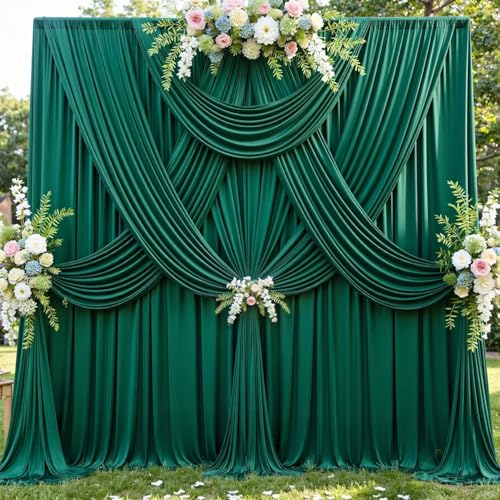 20ft×12ft Forest Green Backdrop Curtains for Wedding Parties, 4 Panels Wrinkle Free Polyester Photo Backdrop Drapes Back Drop Cloth for Birthday Photography Background - color: Forest Green, size: W5' x H12'(4 panels)