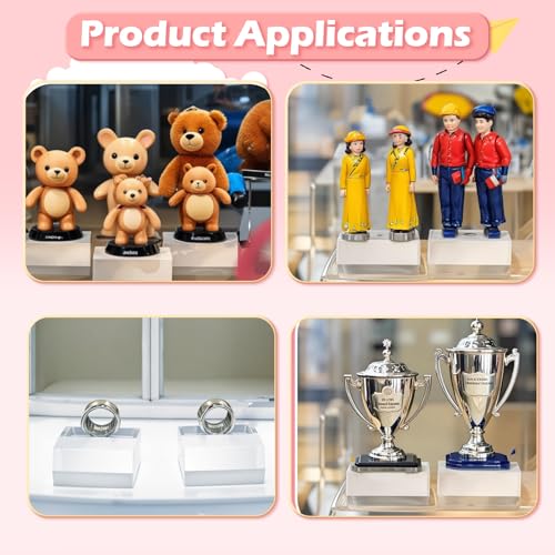 DIVINA VITAE 16 Pcs Acrylic Blocks for Display Acrylic Cubes Clear Base Stand Square Display Block Polished Jewelry Stand Ring Showcase Holder Base(2 x 2 x 1 Inch, 1 x 1 x 1 Inch)