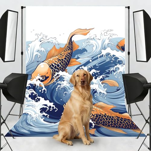 Ocean Wave Fish Backdrop Background for Photography 5x7ft Photobooth Professional Photo Backdrop Curtains Video Photography Studio Photo Backgrounds Banner Booth Background Screen Parties - color: Ocean Wave Fish