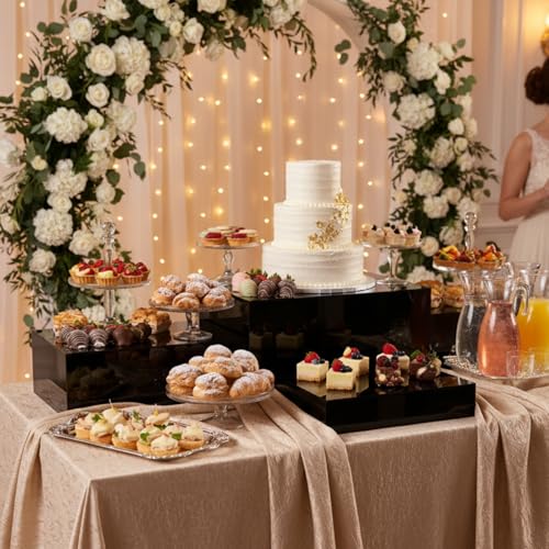 3 Pack Extra Large Acrylic Buffet Risers - 14”, 12”, 10” Black Display Stands with Hollow Bottoms, Cube Riser Boxes Nesting for Dessert Food Catering Buffet Display Party Supplies - color: Black, size: 14”,12”,10”